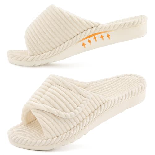 Litfun Orthopedic Slippers for Women Arch Support House Shoes | Adjustable Memory Foam Slippers for Plantar Fasciitis, Open Toe Bedroom Indoor Shoes