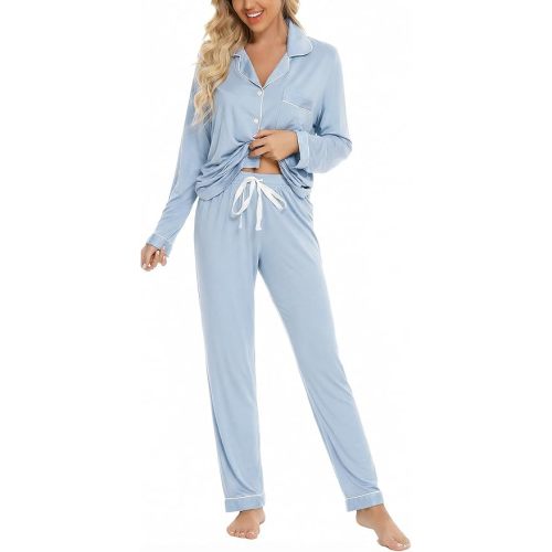 Leikar Button Up Pajama Set For Women Long Sleeve Shirt And Pajama Pants Soft Pjs Lounge Sets