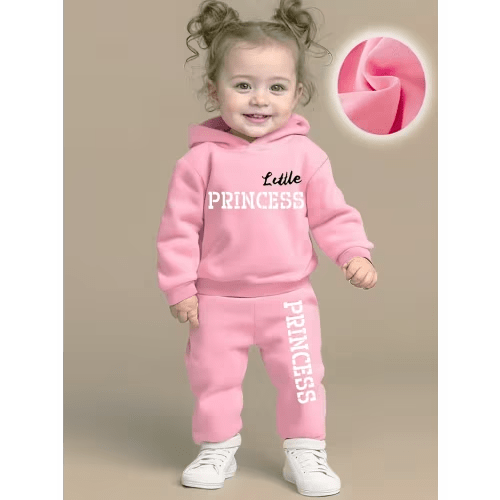 girls long sleeve lined little princess letter print hooded - Temu