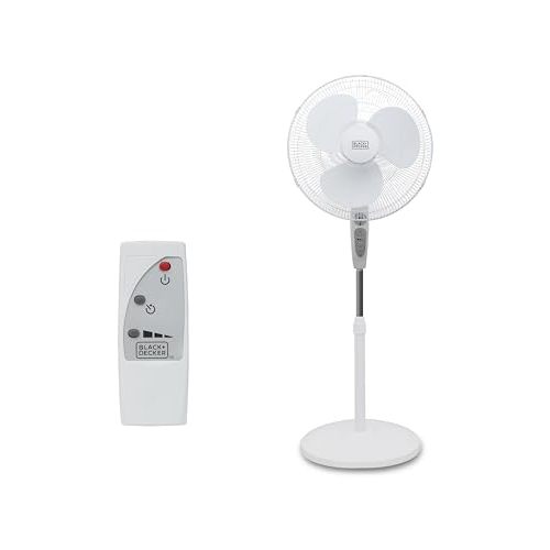 BLACK+DECKER 18" Oscillating Pedestal Fan with Remote, BDSF18MW, White | Oscillating Pedestal Fan with Remote, 90-Degree Oscillation, 3 Speed Settings, Adjustable Height, Timer, 30-Degree Tilt