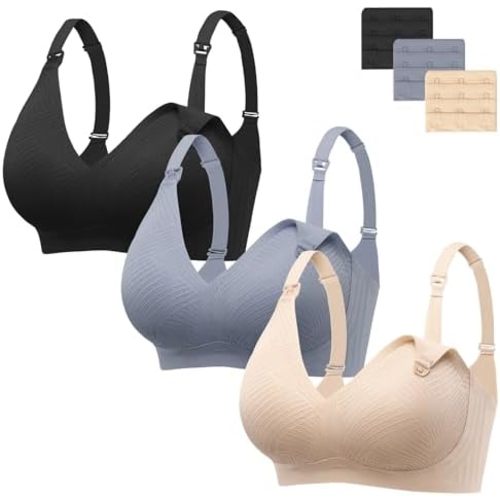 Angelhood Nursing Bras for Breastfeeding, Seamless Wireless Comfort Push up Lace Nursing Maternity Bralette for Pregnancy