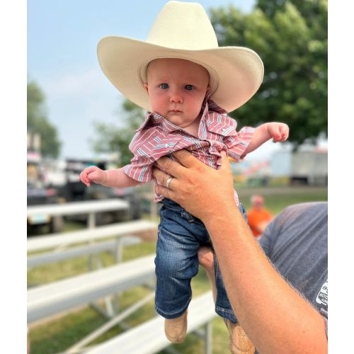 Vintage Blue and Red Stripe Short Sleeve Pearl Snap Onesie – Cowkid Clothing Company