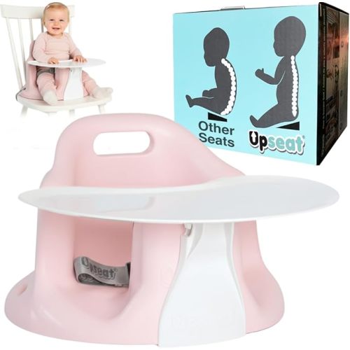 Upseat Baby Floor Seat Booster Chair for Sitting Up with Removable Tray for Meals and Playtime, Developed with Physiotherapists for Safe and Healthy Hip Development and Posture, Made in Canada (Pink)