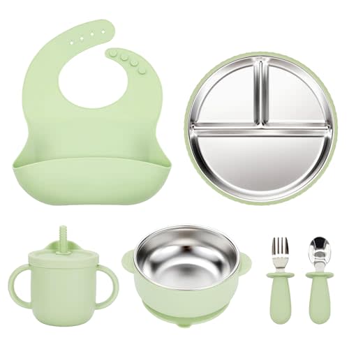 Stainless Steel Suction Plates for Babies and Stainless Steel baby Plates with Suction for Kids Baby Feeding set and Weaning set