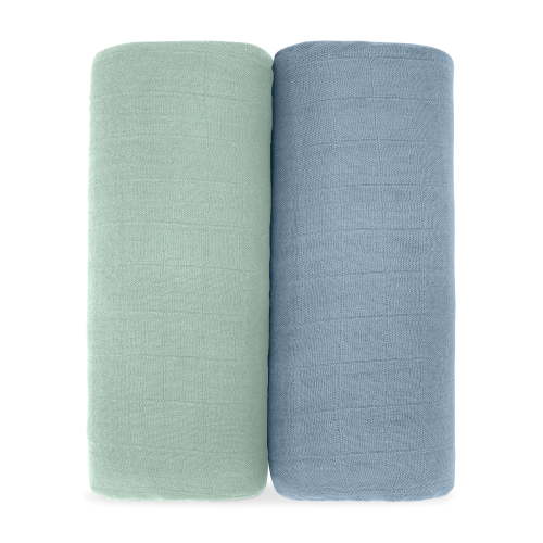 Comfy Cubs 2 Pack Muslin Swaddle Blankets - Receiving Blanket, Wrap for Boys & Girls (Pacific Blue and Fern)