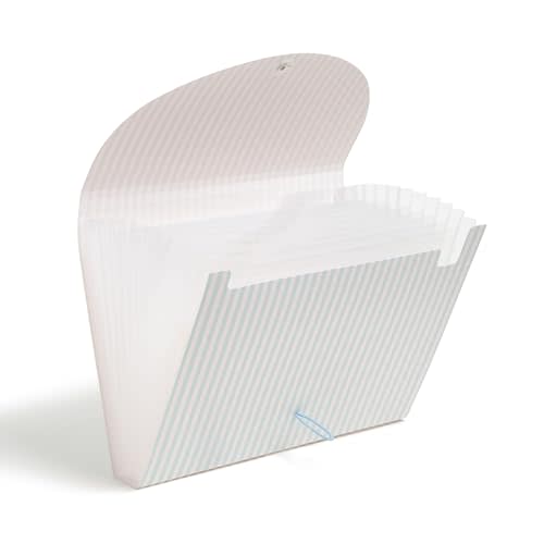 U Brands 13 Pocket Poly Expandable File, 13" x 9.65" x 1.5", Muted Prep Blue Stripes, Letter Size