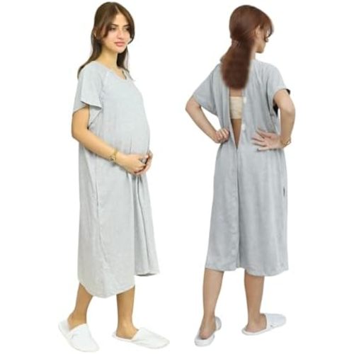Inspired Comforts 3-in-1 Maternity, Labor & Delivery Gown Front & Back Tearaway Openings, Snap Nursing Access & Side Pockets