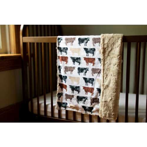 Cow Minky Blanket, Farmhouse Baby Shower Gift, Western Blanket, Farm Animals