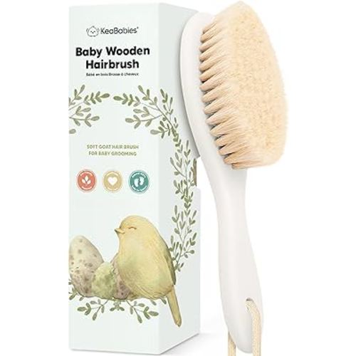 Wooden Baby Hair Brush - Cradle Cap Baby Brush with Soft Goat Bristles, Perfect Gentle Scalp Newborn Comb for Infant, Girls, Boys, Bath Essentials (Vanilla, Oval)