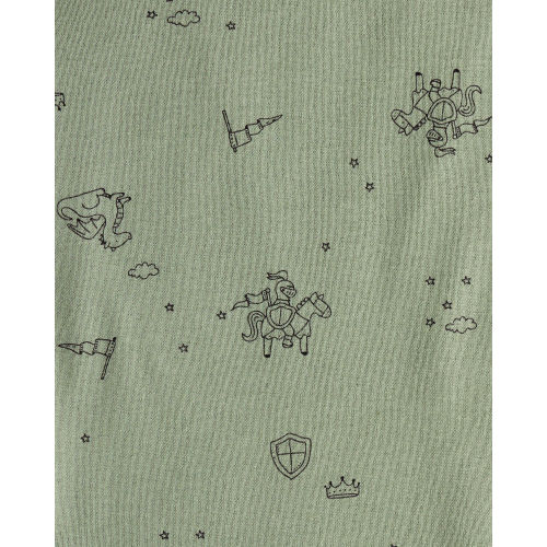 Baby Boy Dragon Print Cotton Long-Sleeve Bodysuit & Pant Set - Green/White