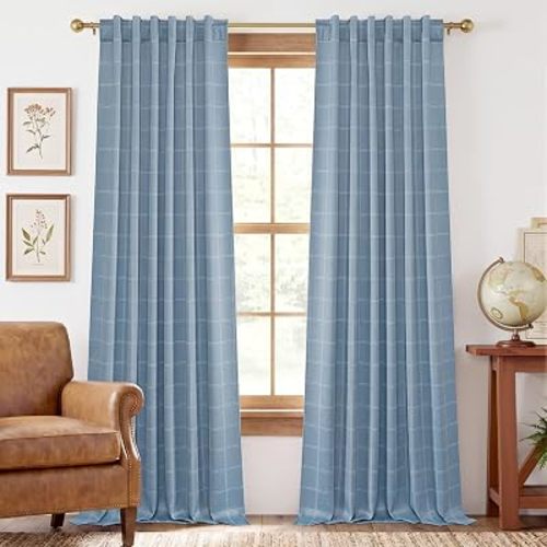 NICETOWN Rustic Sea Blue Buffalo Plaid 100% Blackout Curtains