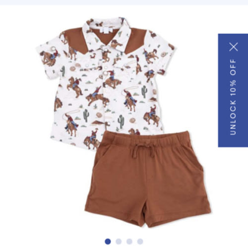 Buckaroo Western - Short Sleeve Western Pearl Snap Shirt with Casual Short - Angel Dear | Maisonette