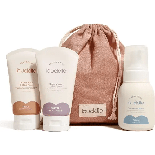 Buddle Diaper Rash 3-Piece System, 40% Zinc Oxide Ointment, Diaper Cream & Foam Cleanser for No-Rinse Cleansing, Gift Set