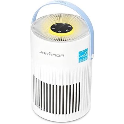 Air Purifiers for Bedroom, Jafända Pet Hair Air Purifier, Max 650 ft², 3-in-1 Filter HEPA Air Filter, Air Cleaner, Quiet Sleep Mode, 7-Night Light, Portable Handle for Home, Remove Dust, Smoke, Odor