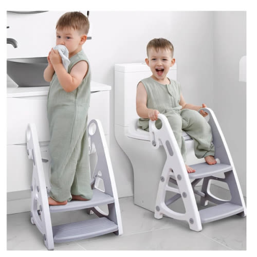 Primlect Potty Training Seat, 2-in-1 Toddler Toilet Seat with Step Stool, Ultra-Stable Potty Chair Attachment, Adjustable Seat and Step Ladder, Non-Slip Design, Splash Guard for Boys and Girls(Grey)