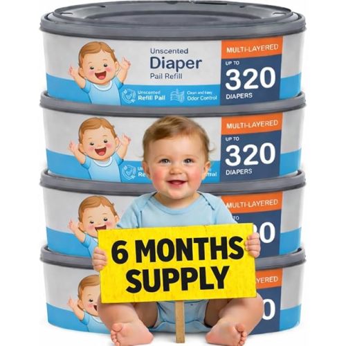 Compatible with Diaper Genie Pails, 4-Pack, 1280 count