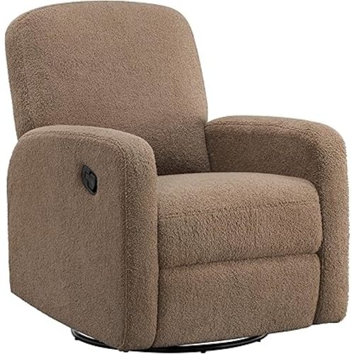 Oxford Baby Snuggly Glider Recliner Rocking Chair 360° Swivel for Nursery and Living Room - Boucle Teddy Brown
