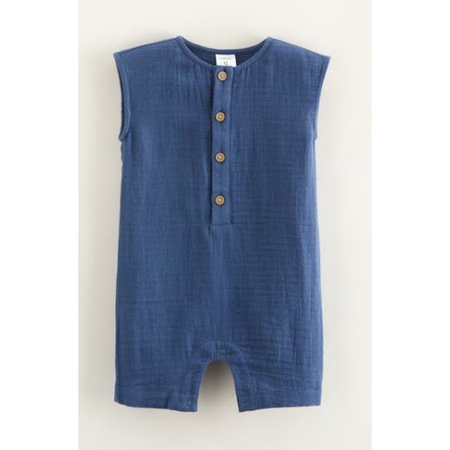 Cotton Gauze Henley Romper, 9M