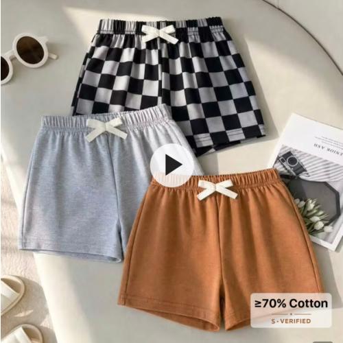 Souflis 3pcs/Pack Baby Boy Newborn Basic Casual Solid Color & Checkerboard Pattern Elastic Waist Drawstring Shorts, Summer Shorts For Baby Boys, Toddler Casual Shorts | SHEIN USA