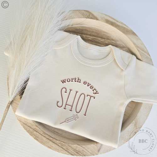 Embroidered Worth Every Shot Onesie® IVF Baby Pregnancy Announcement Onesies® Brand, Baby Coming Soon Onesies® Neutral Onesies® A43