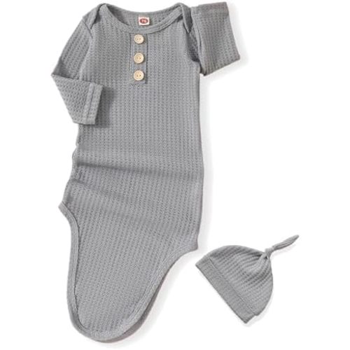 AMAWMW Newborn Baby Boys Girls Cartoon Sleeper Gown Long Sleeve Mountain Nightgown Hat Outfits