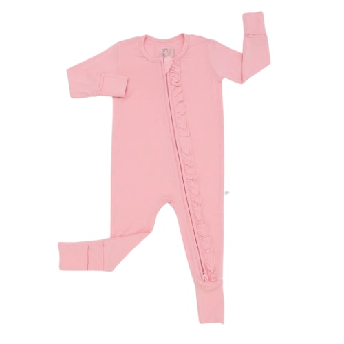 Girls Light Pink Ruffle Double Zipper Romper