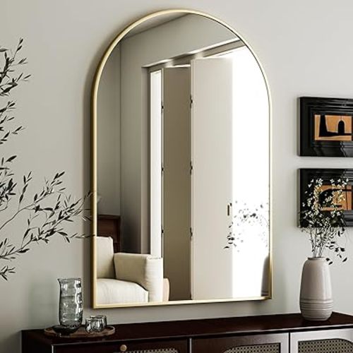 HARRITPURE Arched Wall Mirror 24"x36" – Gold Metal Frame Vanity Mirrors for Bedroom, Entryway, Living Room Decor