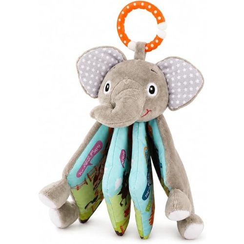 Elephant Baby Book Toy, Baby Infant Toys 0-6 Months, 6-12 Months, Lovey Crinkle Books for Babies, Baby Teethers Toy, Touch Feel Soft Baby Book, Books for 1 Year Old, Baby Shower, Gifts for Boys Girls