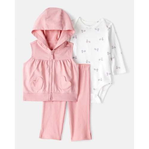 Baby Girl 3-Piece Heart Vest Outfit Set - Pink | Carter's