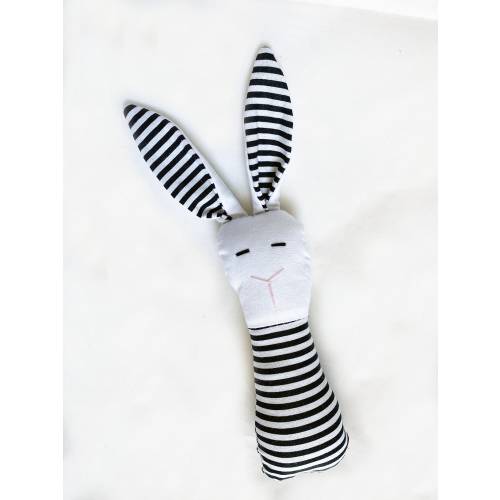 Crinkle Ears Bunny Rattle - High Contrast Black and White Stripes w/ Jingle Bell Rattle