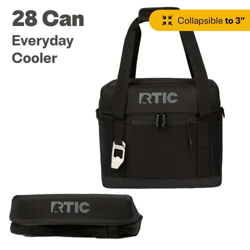RTIC 28 Can Everyday Soft Cooler, 27 qt Collapsible with Bottle Opener, Black