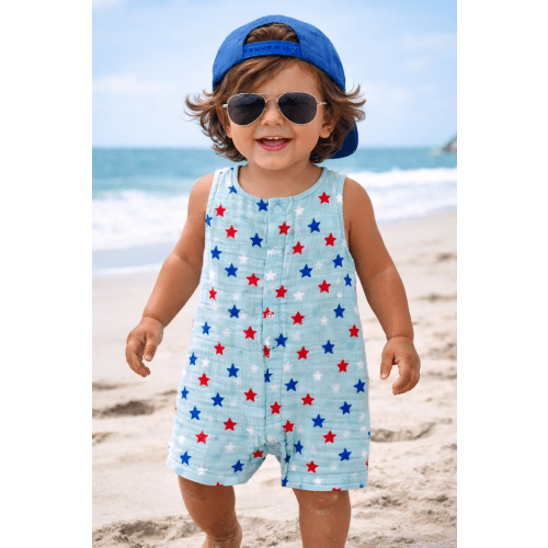 Splendid Stars Blue / Muslin Shortie Romper