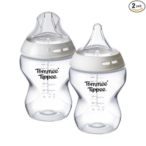 Tommee Tippee Natural Start Newborn Baby Bottles, 0m+, 9oz | Pack of 2, Slow Flow Triangular Nipples