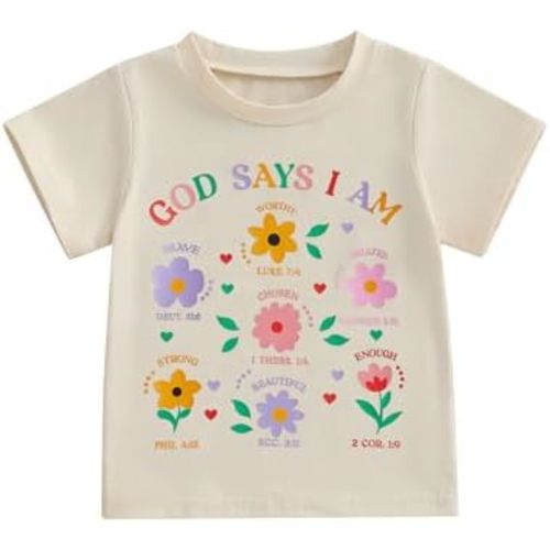 PUHHAPIEY Toddler Baby Girl T-Shirts 4th of July Bows Short Sleeve Christian Tee Bible Verse Kids Shirt 1T 2T 3T 4T 5T