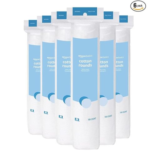 Amazon Basics Hypoallergenic 100% Cotton Rounds for Makeup Remover and Skincare, All Skin Types, 600 Count, 6 Packs of 100 Count