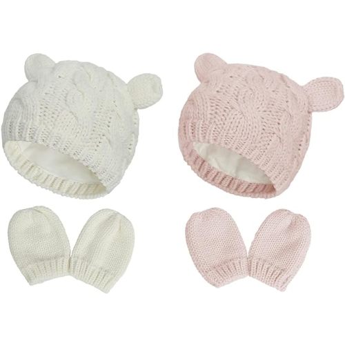 Baby Hat Glove Set Soft Newborn Mittens Baby Girl Boys Knitted Toddler Cap Infant Winter Beanie Mitten Sets