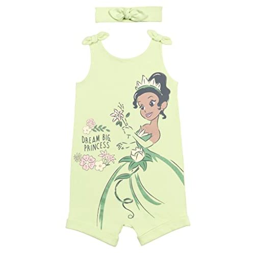 Disney Princess Rapunzel Ariel Belle Jasmine Aurora Baby Girls Snap Romper and Headband Newborn to Toddler