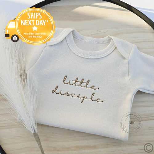 Embroidered Little Disciple Onesies® Brand, for Babies, Personalized Baby Onesies® Custom Natural Neutral Onesie® Christian, Religious 1038