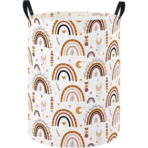 HIYAGON Baby Laundry Hamper Basket Baby Hamper for Nursery Boy and Girl Cute Kids Toys Storage Bin Organizer Boho Room Decor(Rainbow)