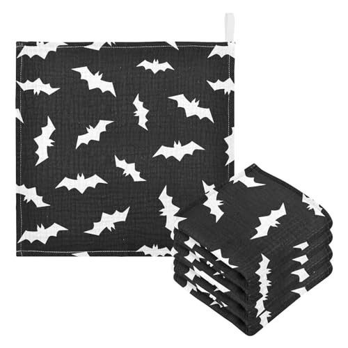Newborn Face Towel Halloween Bats Soft Cotton Baby Washcloths 11.8 x 11.8 Inch Infants Girls Boys Muslin Burp Cloths 5 Pack