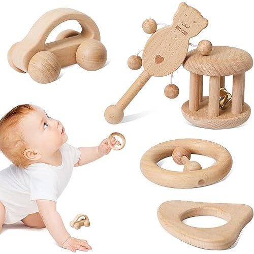 Promise Babe Puzzle Toys Montessori Rattle Set Infant Wooden Rattles Interesting Toy 5pc Nursing Wooden Baby Toys