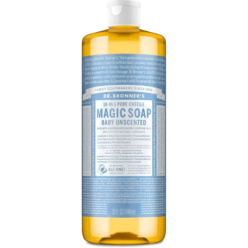 Dr. Bronner's Pure-Castile Magic Liquid Soap - Made with Regenerative Organic Certified Oils - 18-in-1 Uses for Face, Body, Hand Gentle on Baby & Sensitive Skin Body Wash Unscented,32oz
