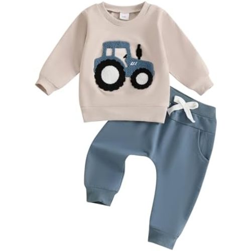Toddler Baby Boy Clothes Fall Winter Tractor Embroidery Sweatshirt Pant Farm Outfit 3 6 12 18 24 Months 2 3 Years