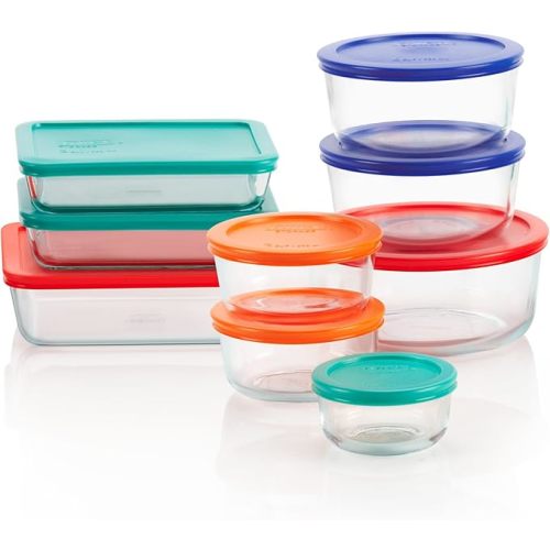 Pyrex Simply Store 9-Pack Mixed Sized Glass Food Storage Set, Round & Rectangular Containers With Lids, BPA-Free, Dishwasher & Microwave Safe