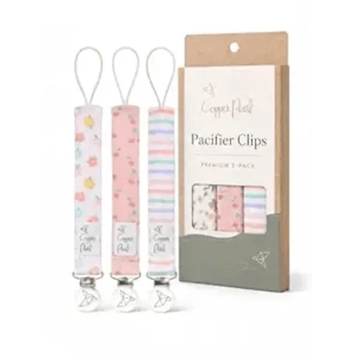Copper Pearl Pacifier Clip 3-Pack: Premium Knit Binky Clips for Baby Girls and Boys - Stylish Stainless Steel Pacifier Holder Clip - Cheery