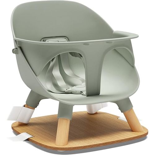 Lalo The Booster Seat for Babies & Toddlers, Children's Booster Seat, Easy to Clean Five-Point Safety Harness & Durable Non-Toxic Plastic Seat & Belly Bar - Sage