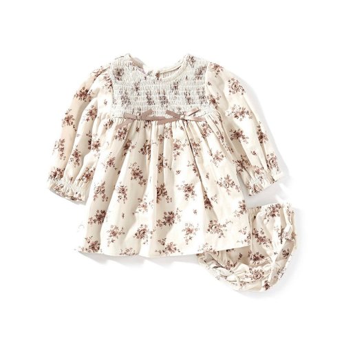 Bonnie Jean Baby Girls Long-Sleeve Ditsy-Floral Smocked-Detailed Empire-Waist Dress