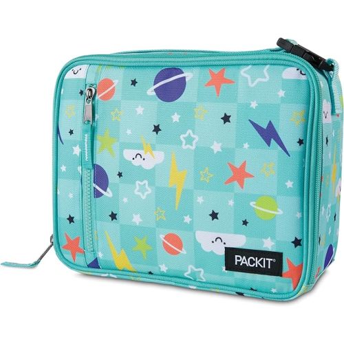 PackIt® Freezable Classic Lunch Box, Happy Clouds, Built with EcoFreeze® Technology, Fully Freezable, Collapsible, Reusable, With Zip Front Pocket and Buckle Handle, Designed for Fresh Lunch On the Go