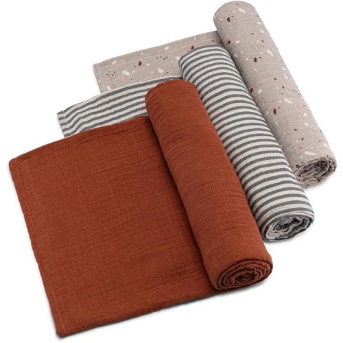 Parker Baby Swaddle Blankets - 3 Pack of 100% Cotton Muslin Swaddle Blankets for Baby Boys and Girls - Unisex/Gender Neutral - Clay