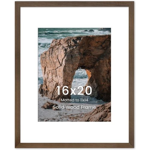 16x20 Picture Frame, Solid Walnut Wood 16"x20" Photo Frame for Wall, Right Angle 16 x 20 Picture Frame Matted to 11x14, 16 by 20 Frame HD Tempered Glass,Vertical or Horizontal Wall Hanging, 1 Pack